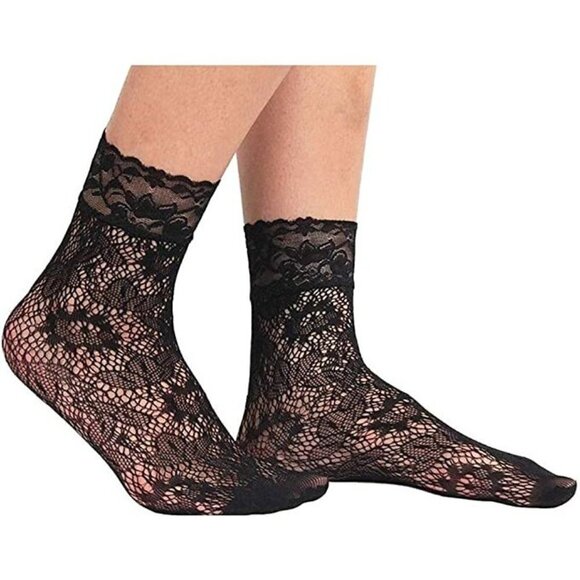 𝅺FISHNET Socks Lace Short Ankle Stockings Socks Boots Heels Anklet Dress NWT - Picture 2 of 10